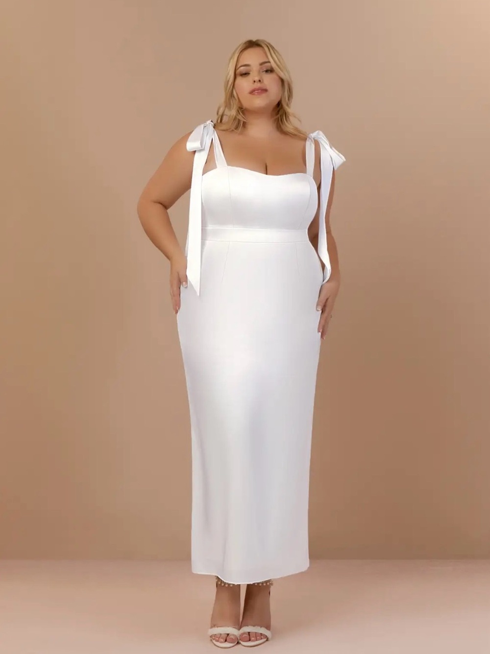 Azazie Loey White Tie-Shoulder Maxi Gown